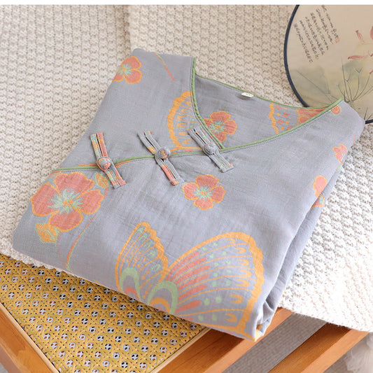 Pure Cotton Elegant Butterfly & Flower Nightdress - Comfortable and Stylish Sleepwear