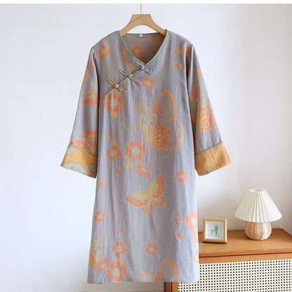 Pure Cotton Elegant Butterfly & Flower Nightdress - Comfortable and Stylish Sleepwear