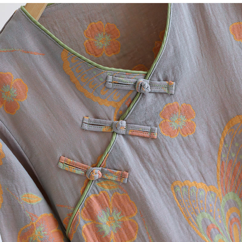 Pure Cotton Elegant Butterfly & Flower Nightdress - Comfortable and Stylish Sleepwear