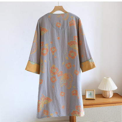 Pure Cotton Elegant Butterfly & Flower Nightdress - Comfortable and Stylish Sleepwear