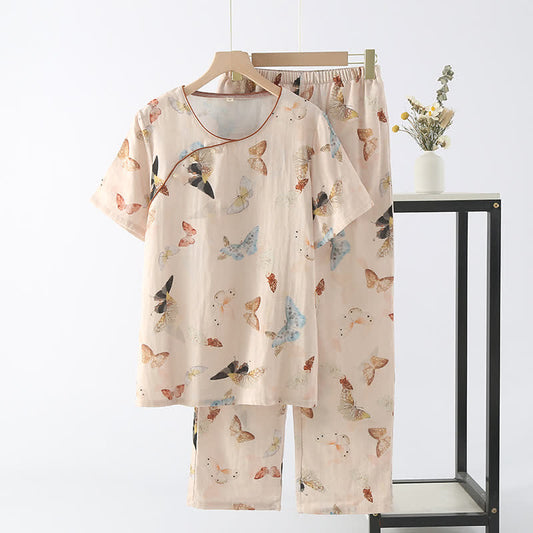 Cotton Lace Wing Nightwear Set in Bright Colors