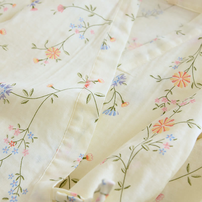 Floral Cotton Gauze Kimono Pajama Set for Elegant Comfort