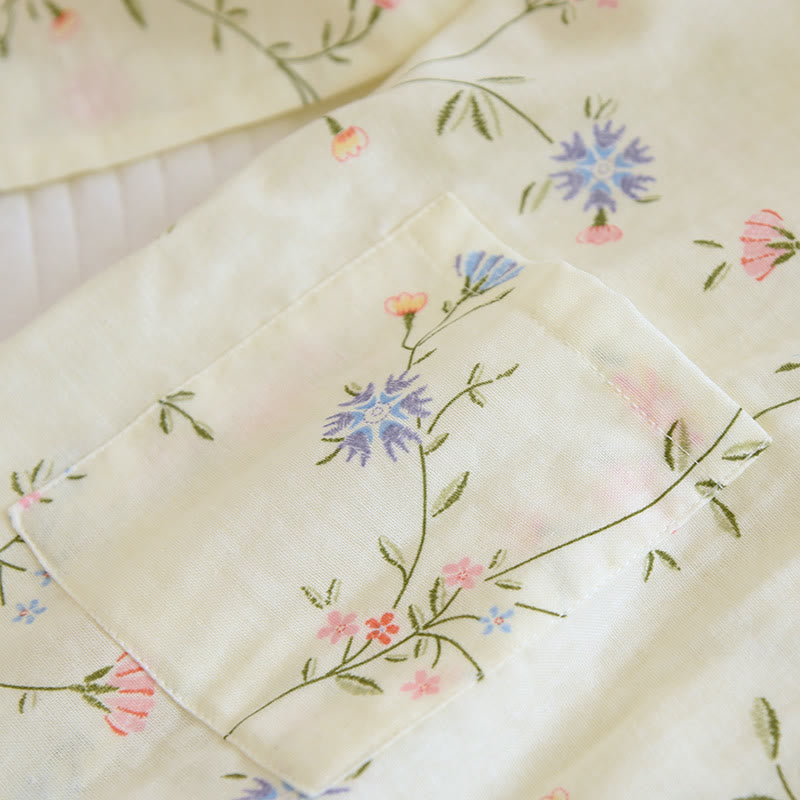 Floral Cotton Gauze Kimono Pajama Set for Elegant Comfort