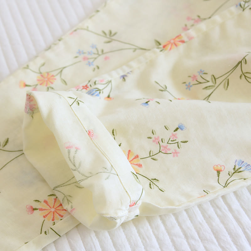 Floral Cotton Gauze Kimono Pajama Set for Elegant Comfort