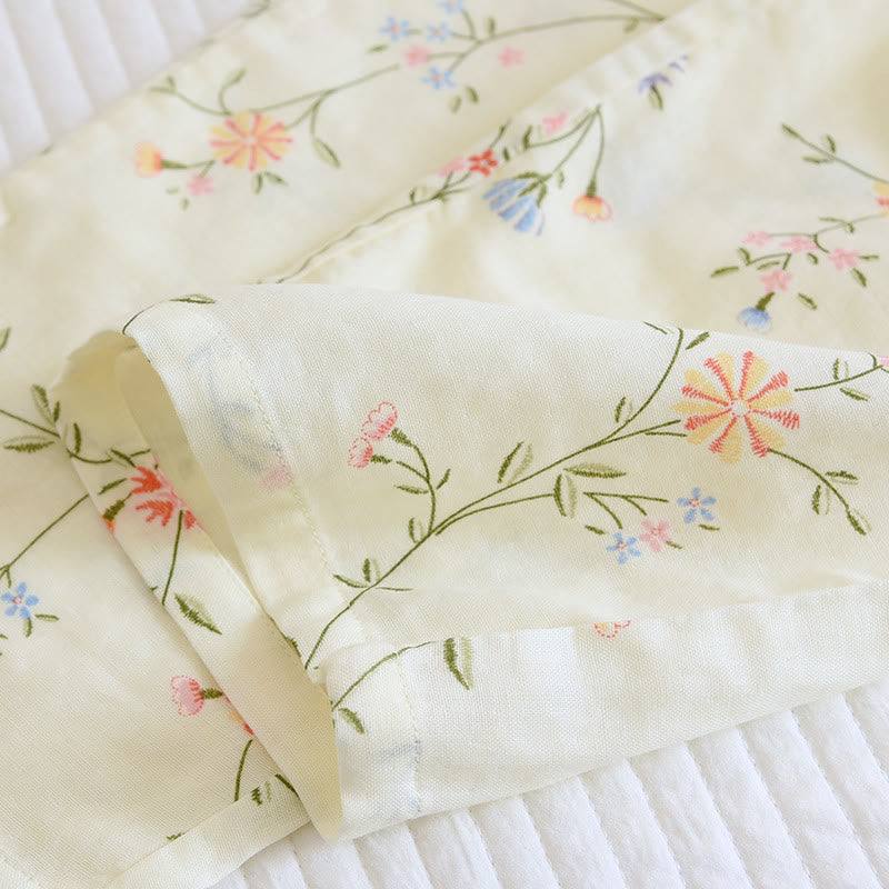 Floral Cotton Gauze Kimono Pajama Set for Elegant Comfort