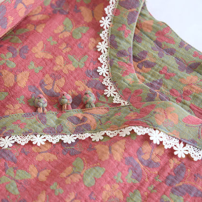 Cotton Gauze Jacquard Butterfly Pajama Set for Women