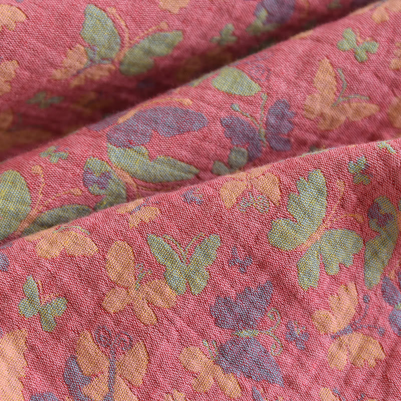 Cotton Gauze Jacquard Butterfly Pajama Set for Women