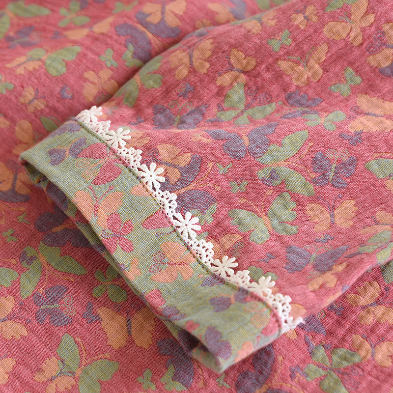 Cotton Gauze Jacquard Butterfly Pajama Set for Women