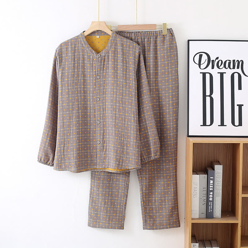 Diffuse Cotton Gauze Pajama Set - Comfortable Button-Down Sleepwear