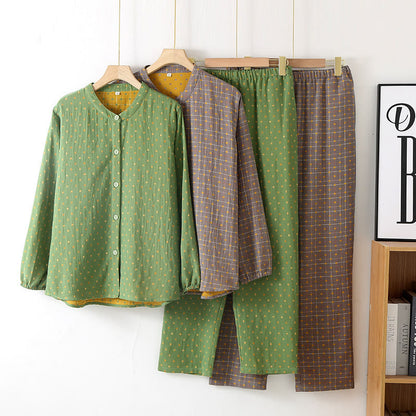 Diffuse Cotton Gauze Pajama Set - Comfortable Button-Down Sleepwear