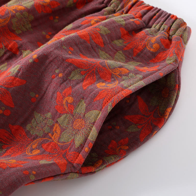 Floral Frog Closure Cotton Gauze Pajama Set for Stylish Comfort