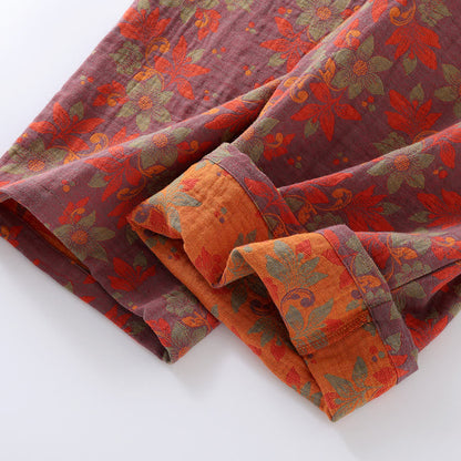 Floral Frog Closure Cotton Gauze Pajama Set for Stylish Comfort