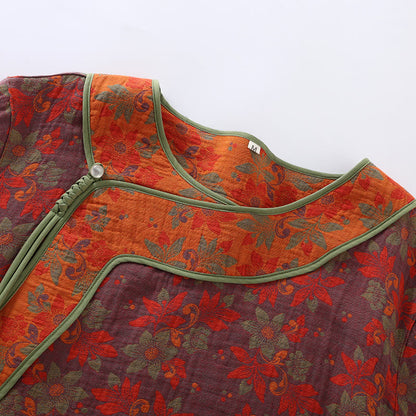 Floral Frog Closure Cotton Gauze Pajama Set for Stylish Comfort