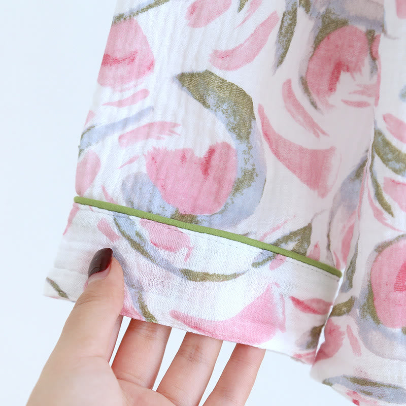 Floral Tulip Cotton Gauze Pajama Set – Cozy and Stylish Sleepwear for Ultimate Comfort