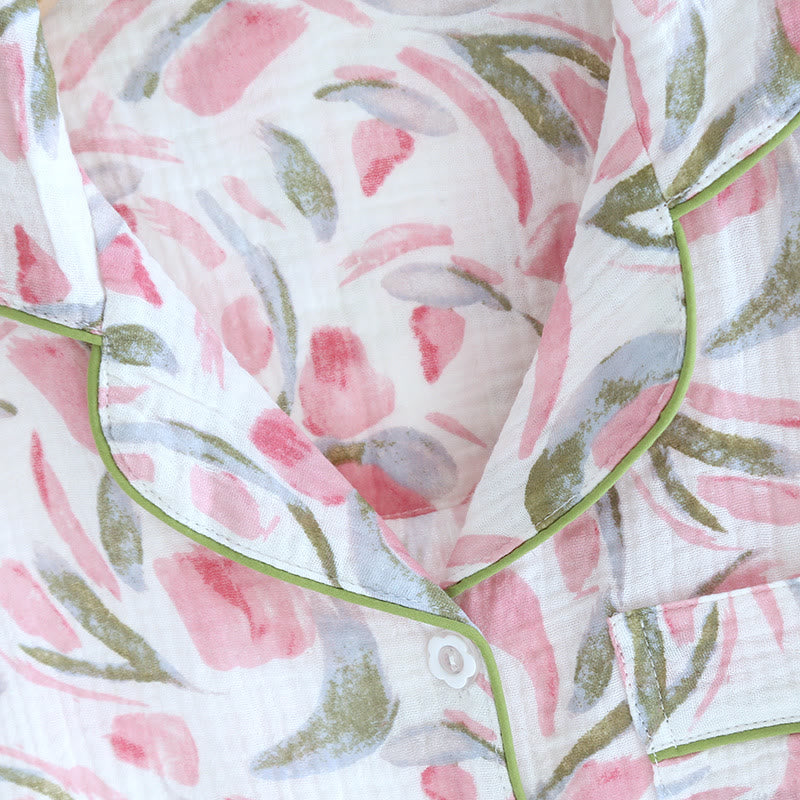 Floral Tulip Cotton Gauze Pajama Set – Cozy and Stylish Sleepwear for Ultimate Comfort