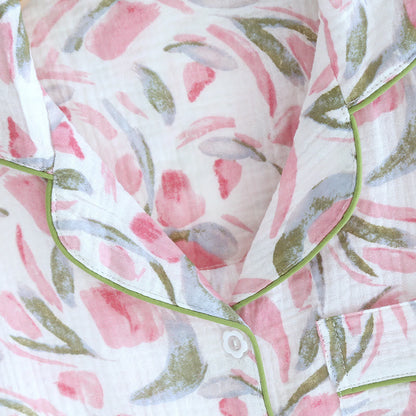 Floral Tulip Cotton Gauze Pajama Set – Cozy and Stylish Sleepwear for Ultimate Comfort