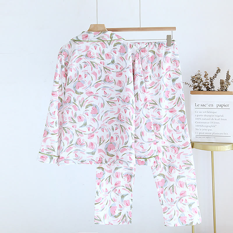 Floral Tulip Cotton Gauze Pajama Set – Cozy and Stylish Sleepwear for Ultimate Comfort