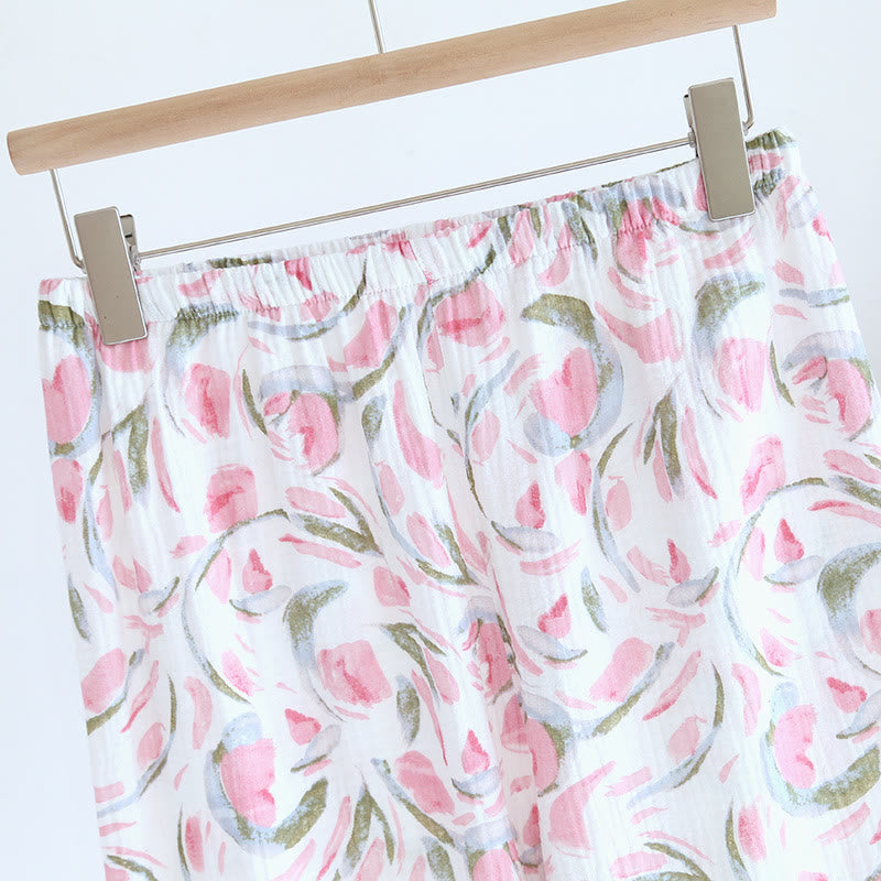 Floral Tulip Cotton Gauze Pajama Set – Cozy and Stylish Sleepwear for Ultimate Comfort