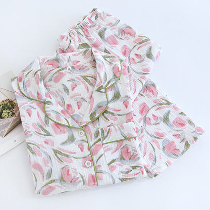 Floral Tulip Cotton Gauze Pajama Set – Cozy and Stylish Sleepwear for Ultimate Comfort