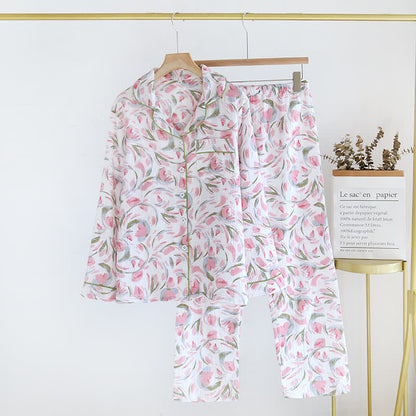 Floral Tulip Cotton Gauze Pajama Set – Cozy and Stylish Sleepwear for Ultimate Comfort