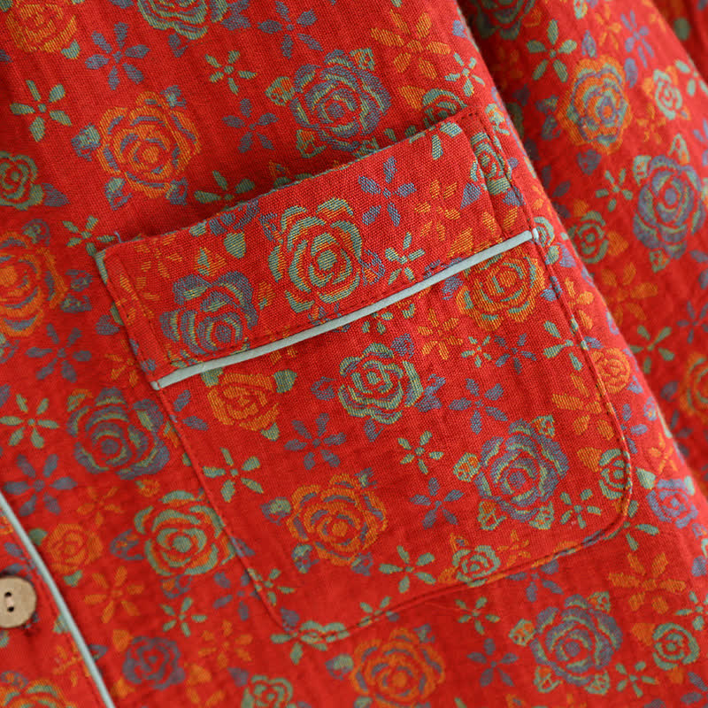 Ownkoti Elegance Rose Flower Cotton Pajama Set for Comfortable Nightwear