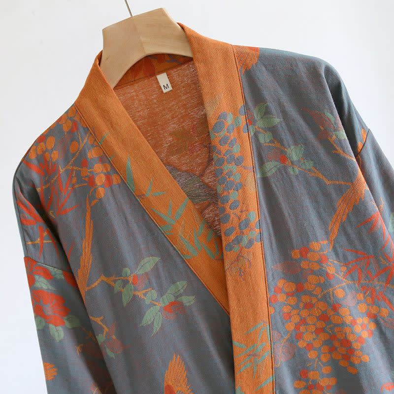 Vintage Jacquard Cotton Gauze Bathrobe in Rustic Pastoral Style