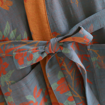 Vintage Jacquard Cotton Gauze Bathrobe in Rustic Pastoral Style