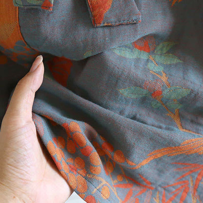 Vintage Jacquard Cotton Gauze Bathrobe in Rustic Pastoral Style