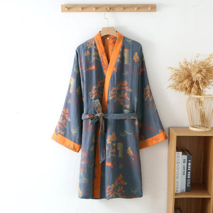 Ownkoti Double Layer Pure Cotton Breathable Retro Kimono Bathrobe