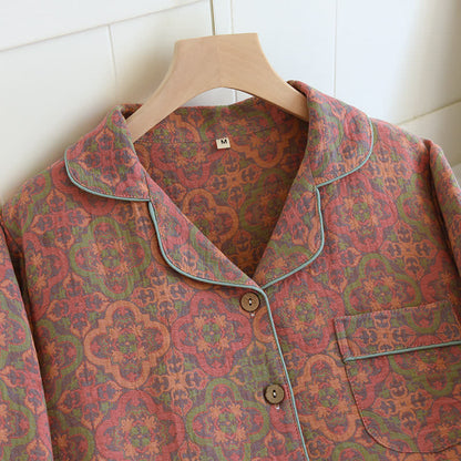 Ownkoti Vintage Jacquard Cozy Cotton Loungewear Set