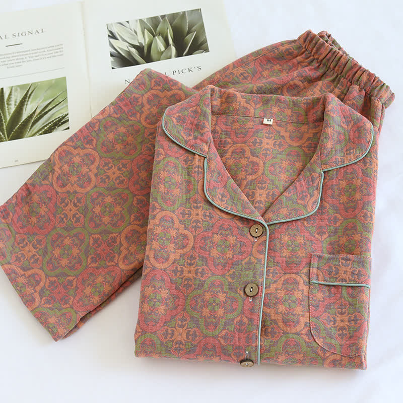 Ownkoti Vintage Jacquard Cozy Cotton Loungewear Set