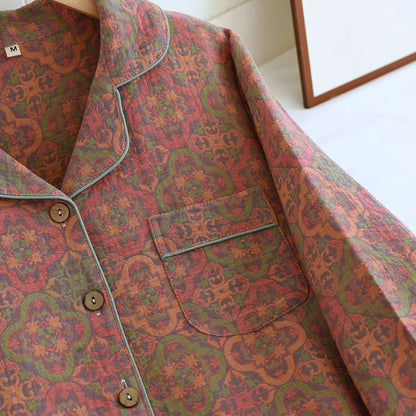 Ownkoti Vintage Jacquard Cozy Cotton Loungewear Set