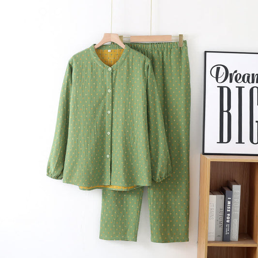 Diffuse Cotton Gauze Pajama Set - Comfortable Button-Down Sleepwear