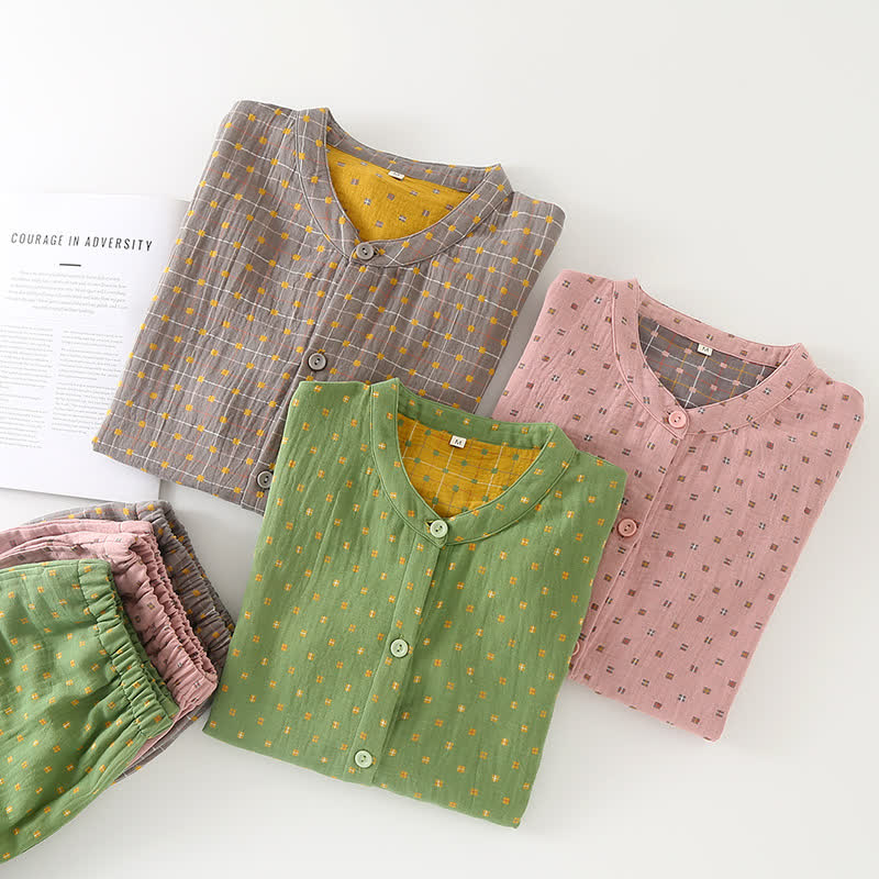 Diffuse Cotton Gauze Pajama Set - Comfortable Button-Down Sleepwear