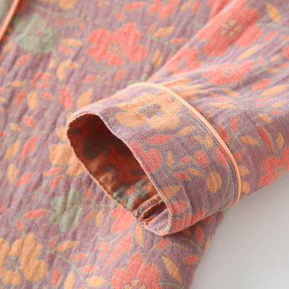 Vintage Floral Cotton Gauze Pajama Set for Stylish Comfort
