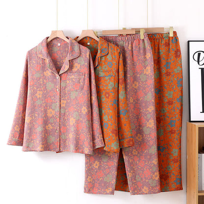 Vintage Floral Cotton Gauze Pajama Set for Stylish Comfort