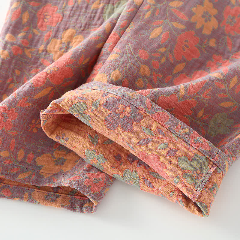Vintage Floral Cotton Gauze Pajama Set for Stylish Comfort