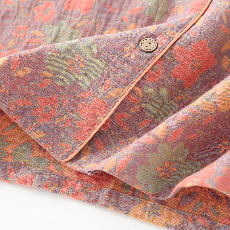 Vintage Floral Cotton Gauze Pajama Set for Stylish Comfort