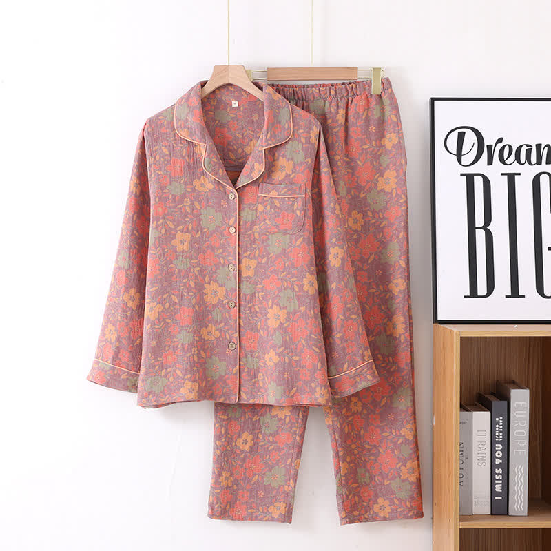 Vintage Floral Cotton Gauze Pajama Set for Stylish Comfort