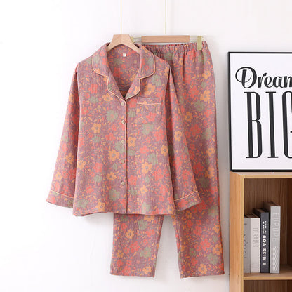 Vintage Floral Cotton Gauze Pajama Set for Stylish Comfort