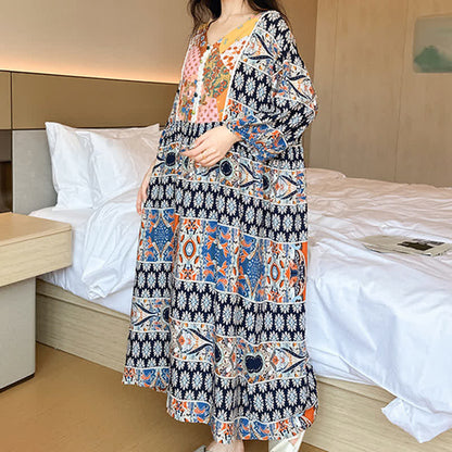 Ownkoti Plus Size Ethnic Long Sleeve Nightdress for Comfortable Sleep