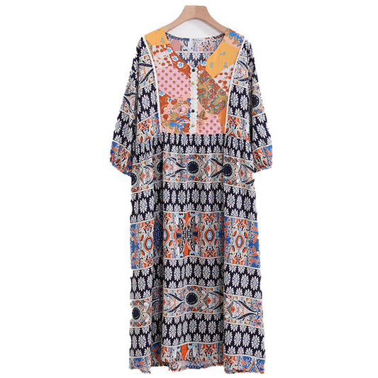 Ownkoti Plus Size Ethnic Long Sleeve Nightdress for Comfortable Sleep