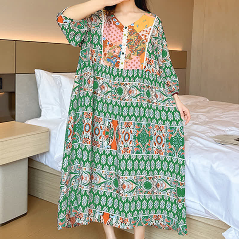 Ownkoti Plus Size Ethnic Long Sleeve Nightdress for Comfortable Sleep
