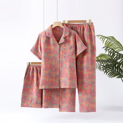 Ownkoti 3-Piece Cotton Gauze Nightgown Set with Short Sleeves for Comfort and Style