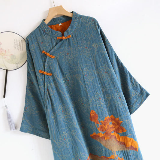 Ownkoti Vintage Lotus Cotton Nightgown made from Double Gauze for Comfortable Sleep