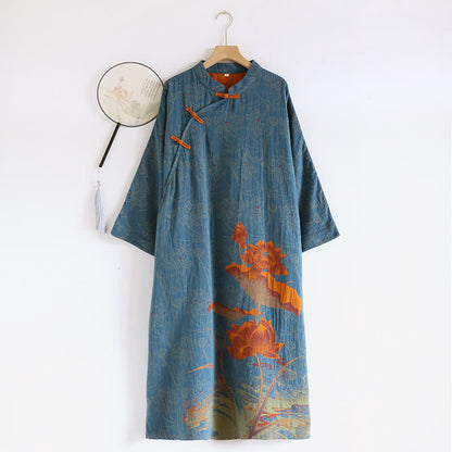 Ownkoti Vintage Lotus Cotton Nightgown made from Double Gauze for Comfortable Sleep