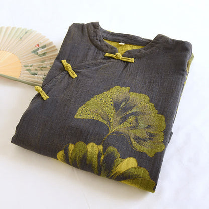 Ownkoti Oriental Ginkgo Leaf Cotton Double Nightdress - Comfortable and Stylish Sleepwear