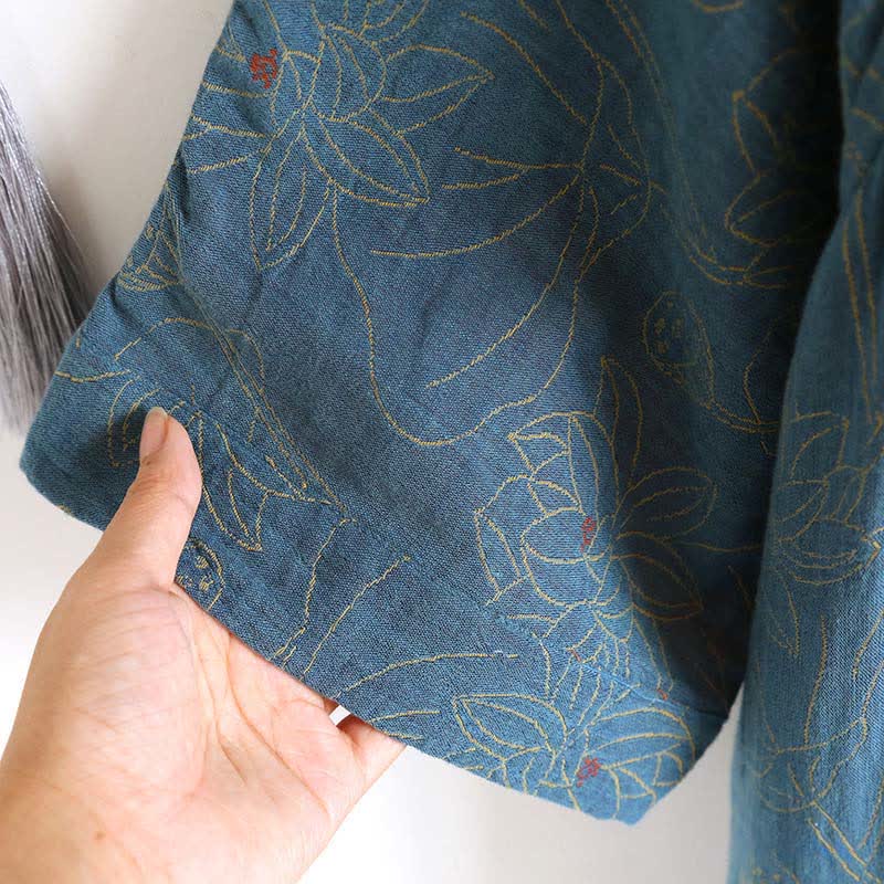 Ownkoti Vintage Lotus Cotton Nightgown made from Double Gauze for Comfortable Sleep