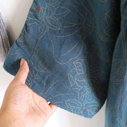 Ownkoti Vintage Lotus Cotton Nightgown made from Double Gauze for Comfortable Sleep