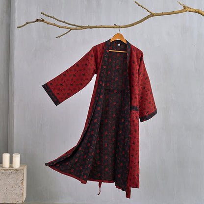 Ownkoti Two-Tone Cotton Voile Kimono with Ginkgo for Elegant Style